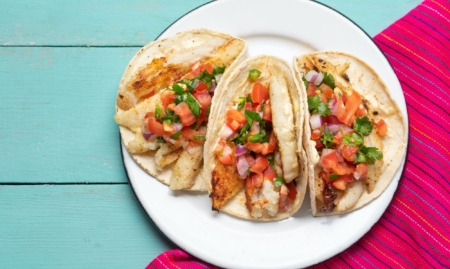 Grilled fish tacos with strawberry pineapple salsa