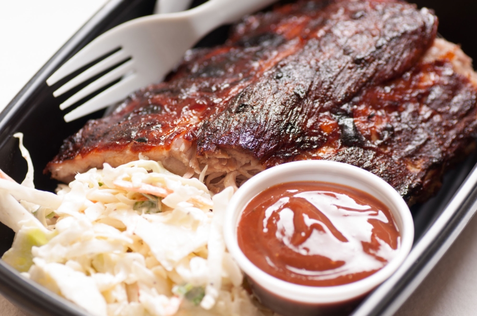 Glazed pork ribs with horseradish apple slaw grilling on the fourth of july