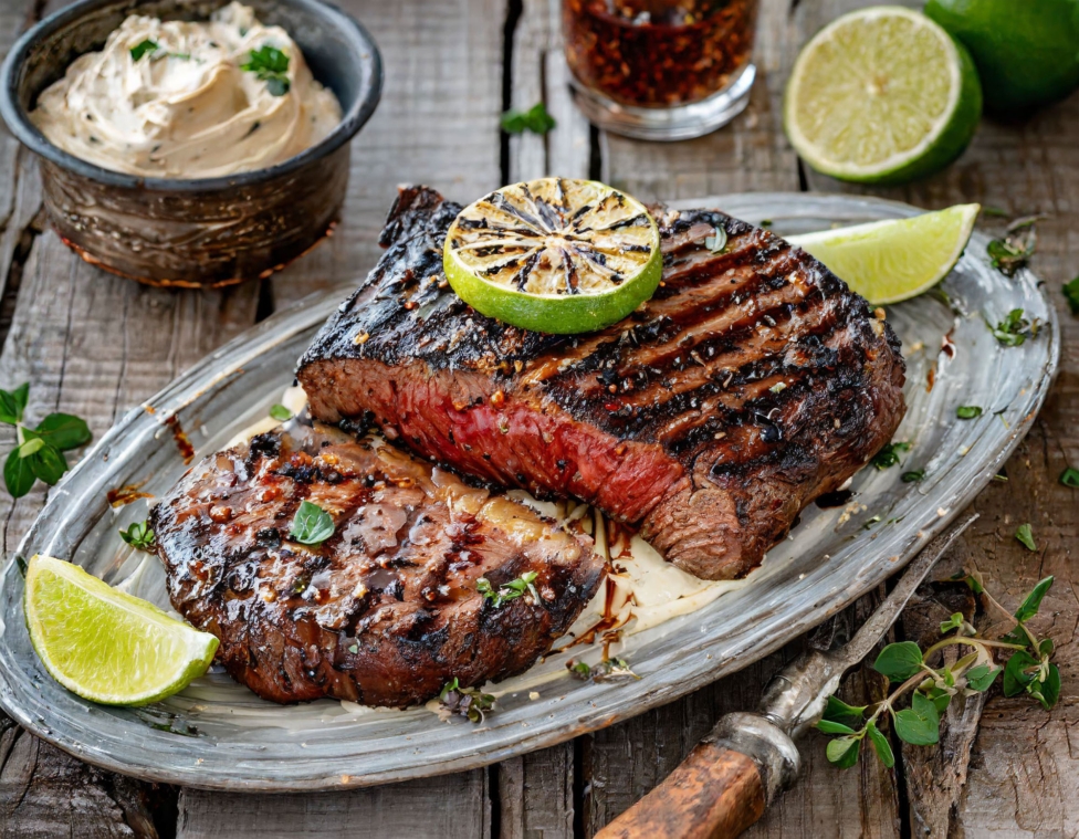 Grilled chipotle rubbed steaks with lime butter celebrate fathers day outdoors